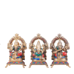 Pure Brass Ganesha Lakshmi Saraswati Set Meenakari Stonework 8" - Divine Trio | Jaipurio